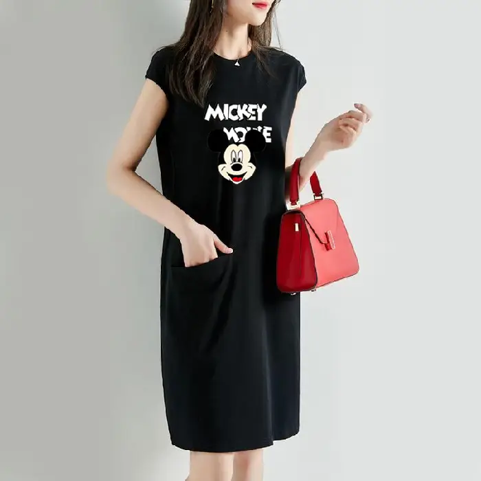 Women Cartoon Over-the-Knee Dress Black Mid Length - Image 24