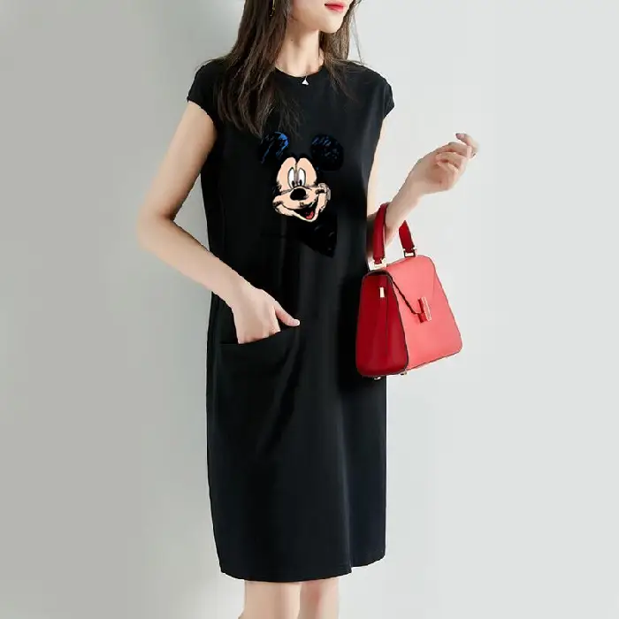 Women Cartoon Over-the-Knee Dress Black Mid Length - Image 4