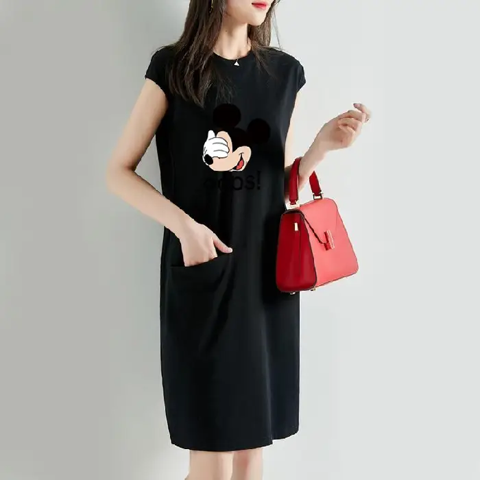 Women Cartoon Over-the-Knee Dress Black Mid Length - Image 6