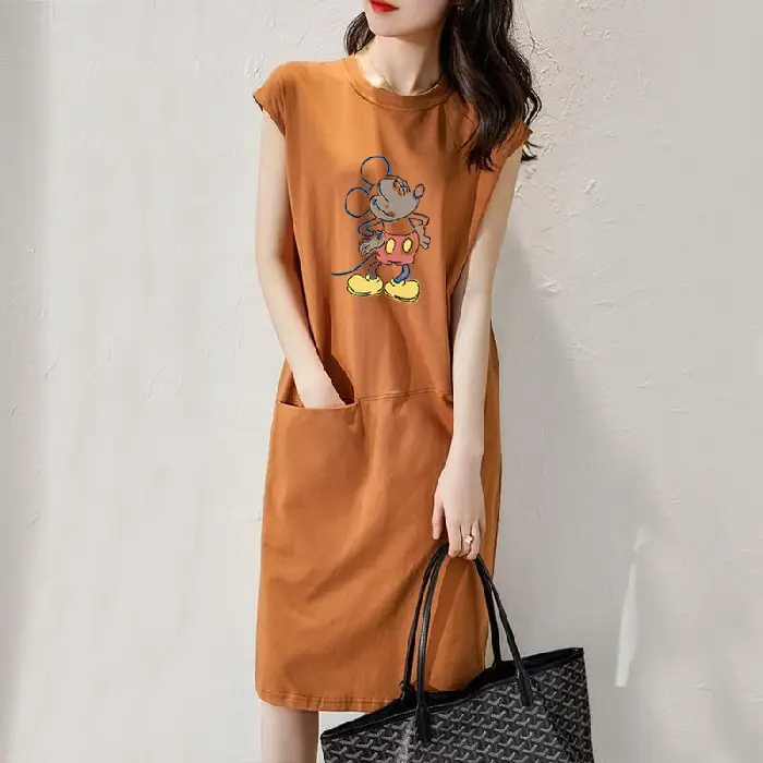 Women Cartoon Over-the-Knee Dress Black Mid Length - Image 7