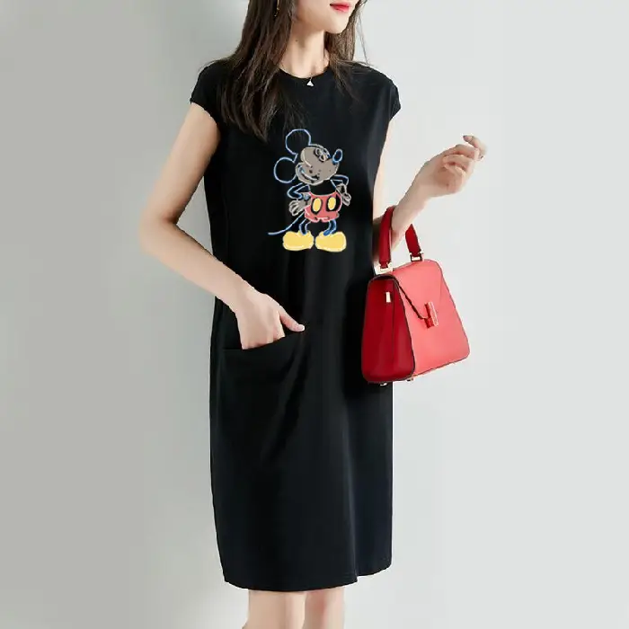 Women Cartoon Over-the-Knee Dress Black Mid Length - Image 8