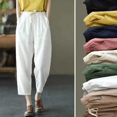 Women Cotton Harlan Pants Summer Skinny Ankle Length - Image 10
