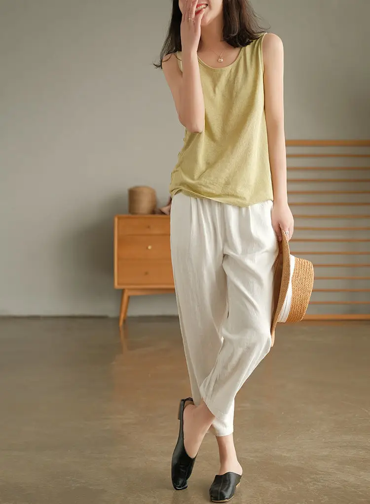 Women Cotton Harlan Pants Summer Skinny Ankle Length — feature 12