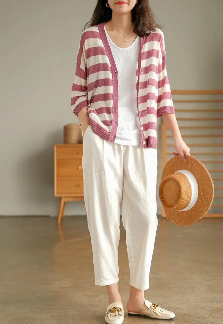 Women Cotton Harlan Pants Summer Skinny Ankle Length — feature 15