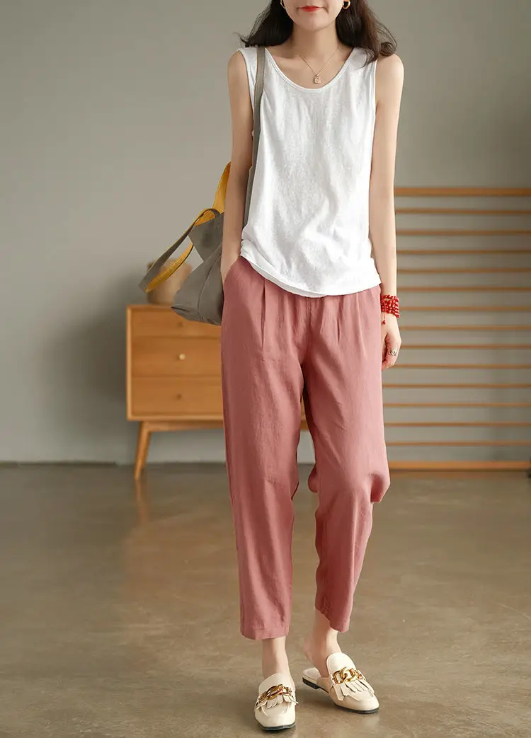 Women Cotton Harlan Pants Summer Skinny Ankle Length — feature 17