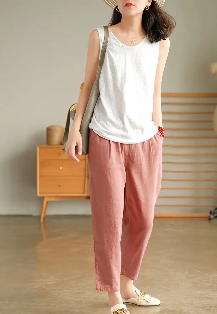 Women Cotton Harlan Pants Summer Skinny Ankle Length — feature 18
