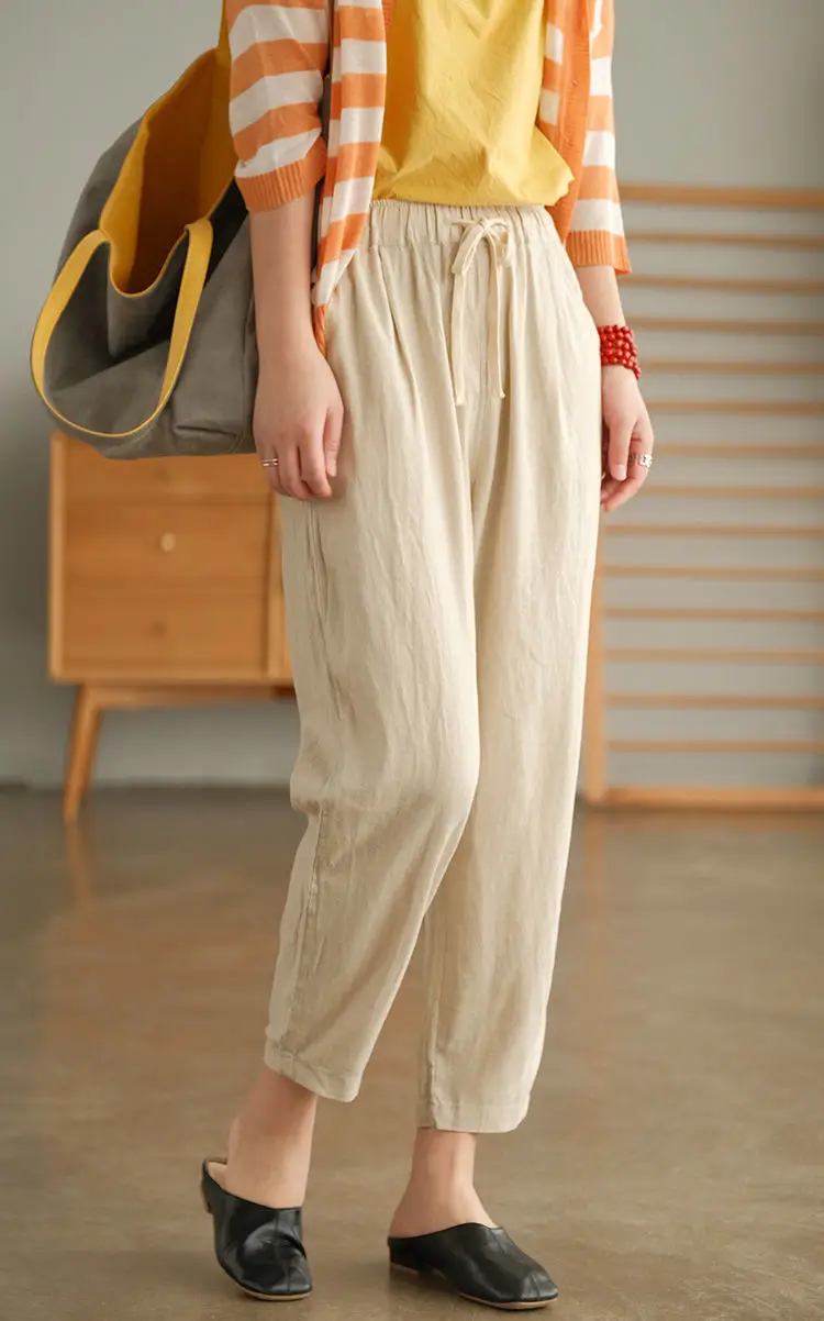 Women Cotton Harlan Pants Summer Skinny Ankle Length — feature 23