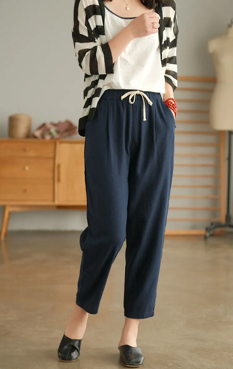 Women Cotton Harlan Pants Summer Skinny Ankle Length — feature 28