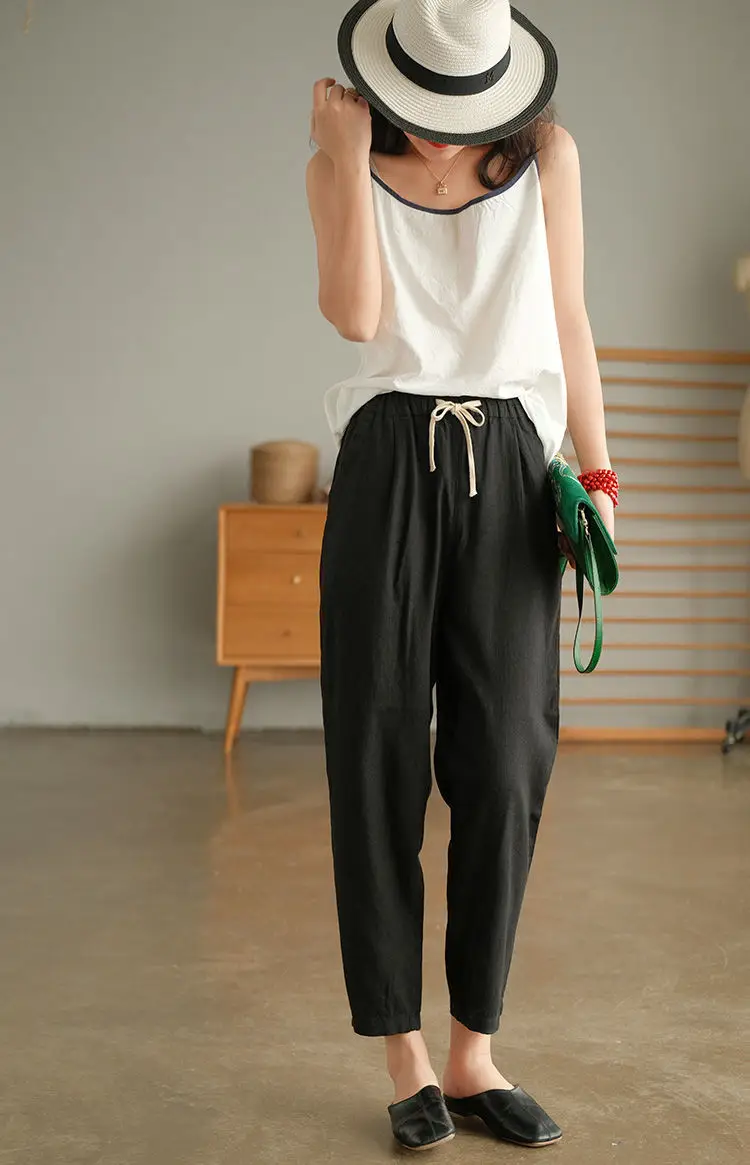 Women Cotton Harlan Pants Summer Skinny Ankle Length — feature 30