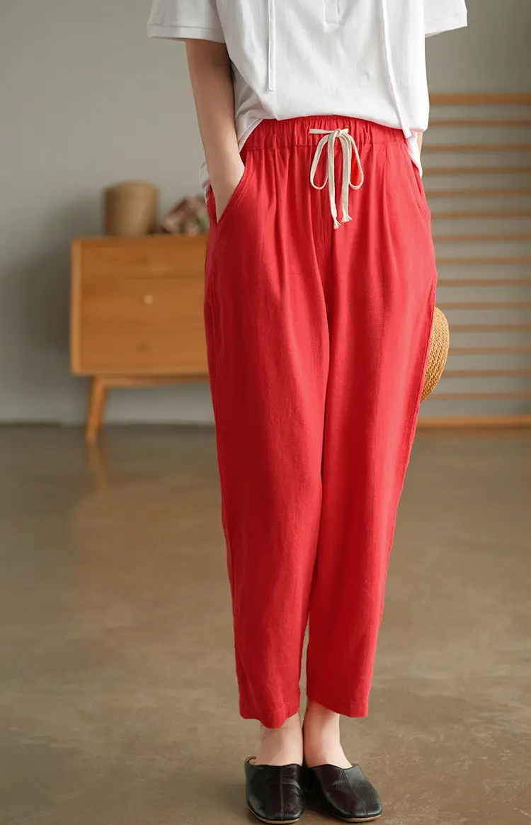 Women Cotton Harlan Pants Summer Skinny Ankle Length — feature 5