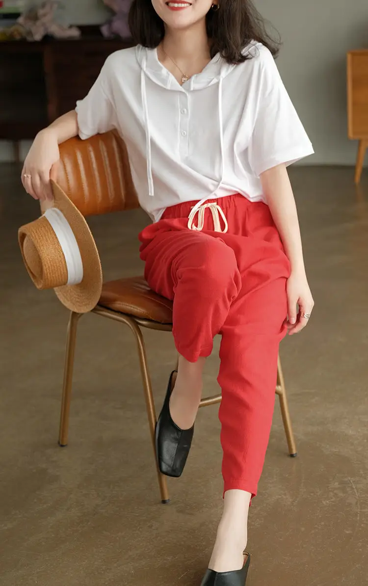 Women Cotton Harlan Pants Summer Skinny Ankle Length — feature 7