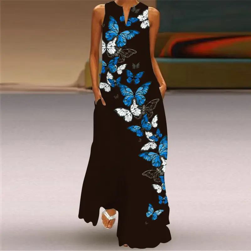 2026 Summer V-Neck Sleeveless Dress with Feather Print - Image 5