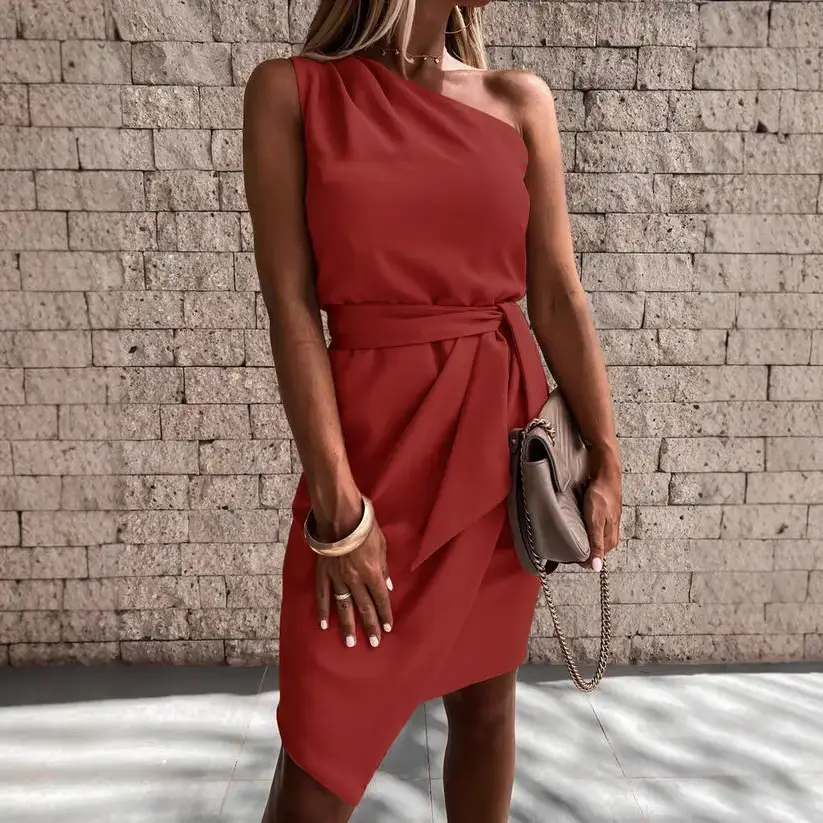 Spot 2024 Party Sleeveless Mid-Length Dress Solid Red