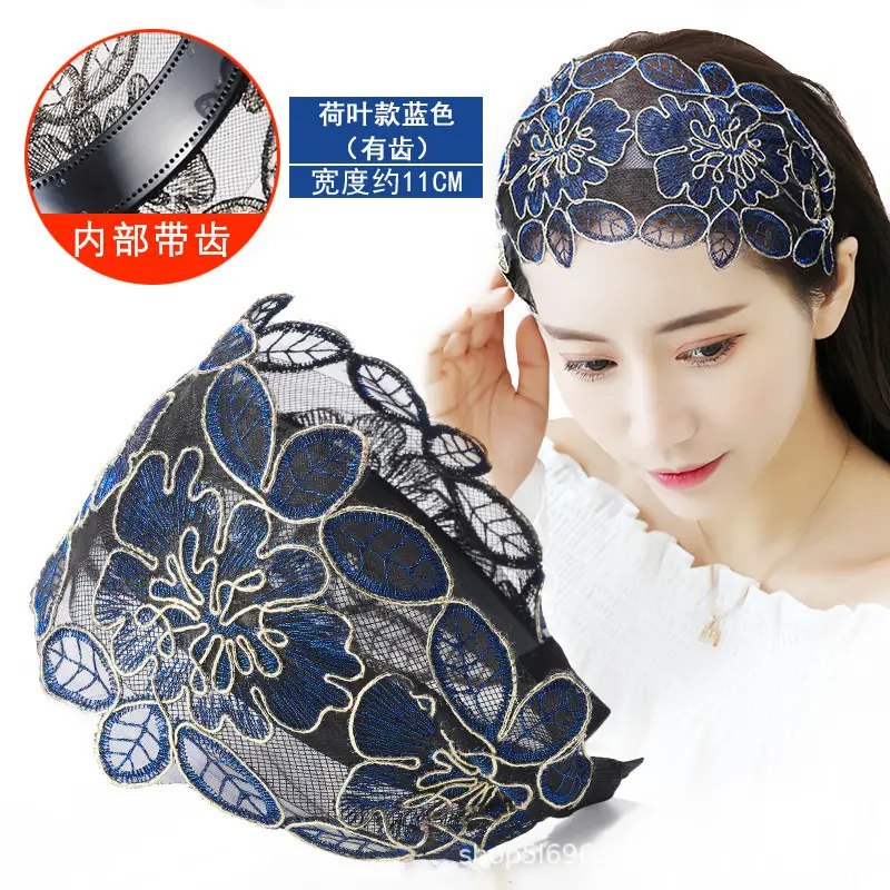 Ethnic Embroidered White Hair Cover with Lace Band - Image 7