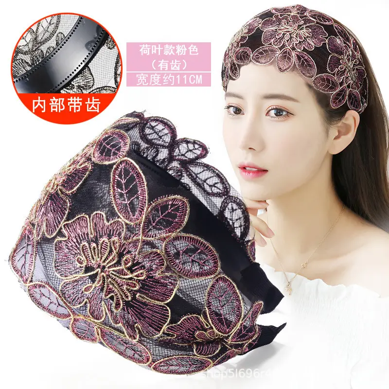 Ethnic Embroidered White Hair Cover with Lace Band - Image 9