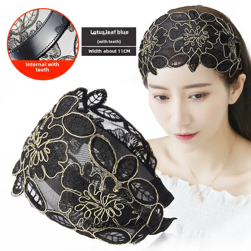 Ethnic Embroidered White Hair Cover with Lace Band - Image 3