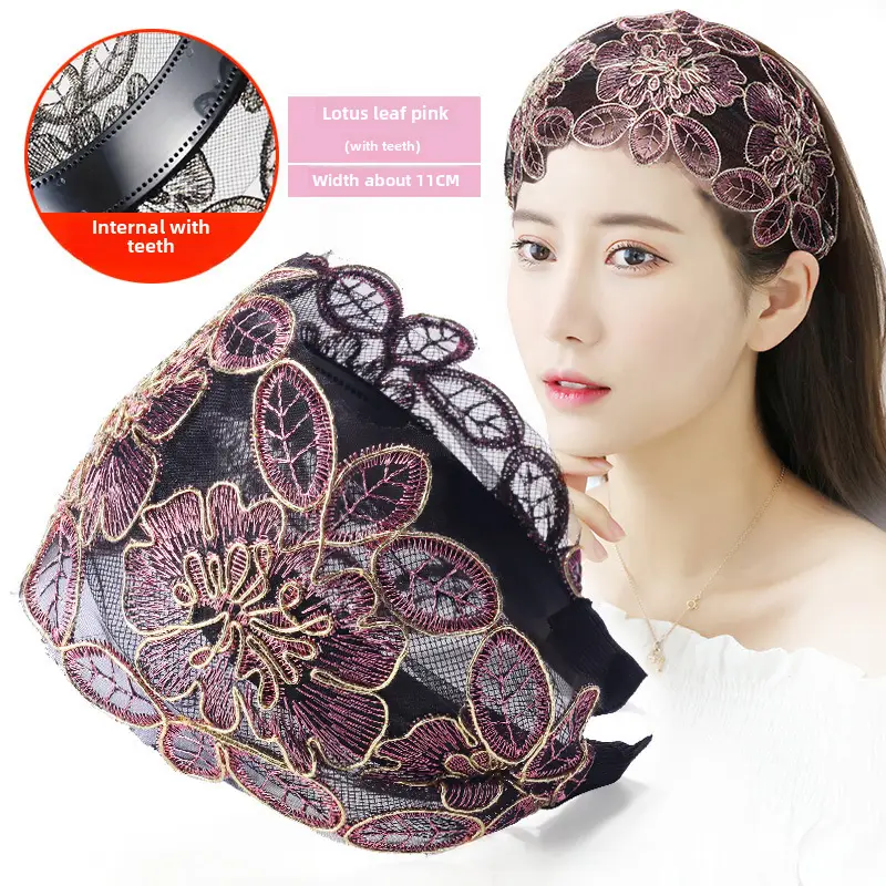 Ethnic Embroidered White Hair Cover with Lace Band - Image 4