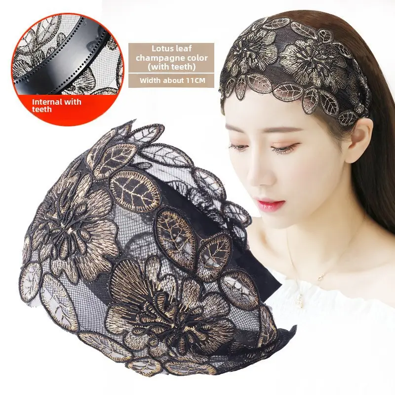 Ethnic Embroidered White Hair Cover with Lace Band - Image 5