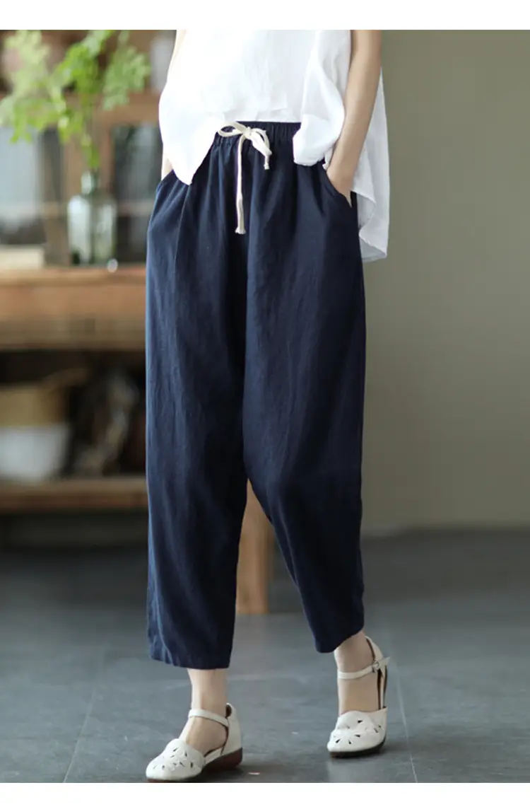 Women Navy Blue Plus Size Loose Fit Pants — feature 25