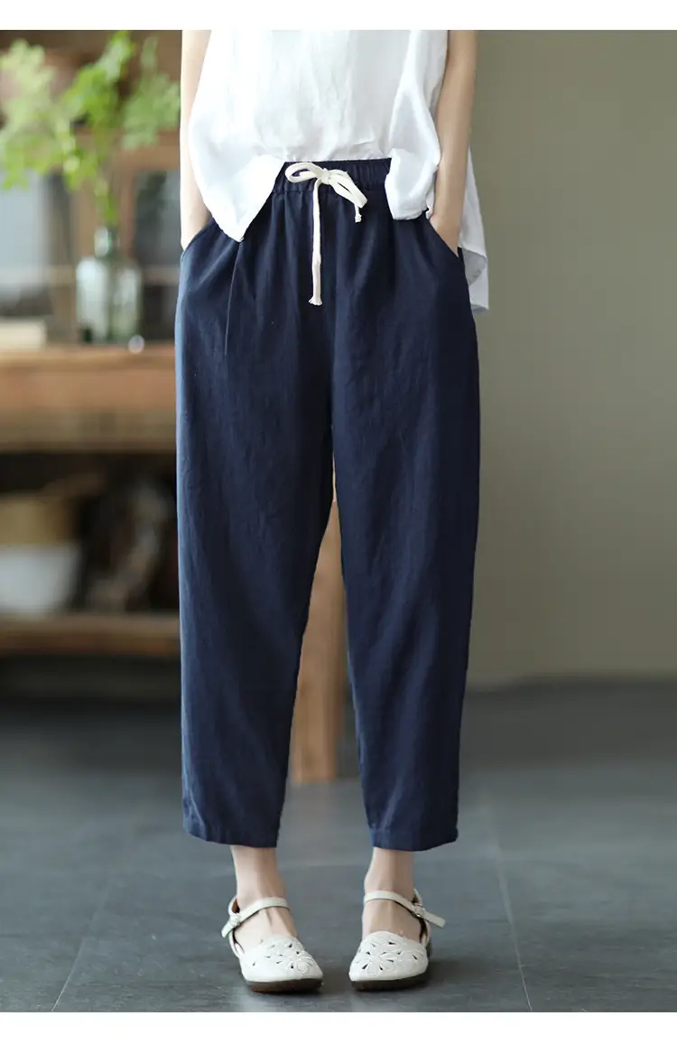 Women Navy Blue Plus Size Loose Fit Pants — feature 26