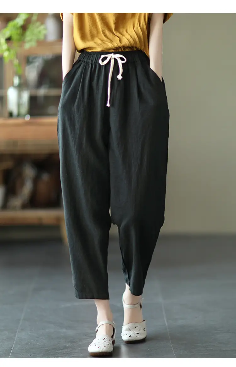Women Navy Blue Plus Size Loose Fit Pants — feature 34