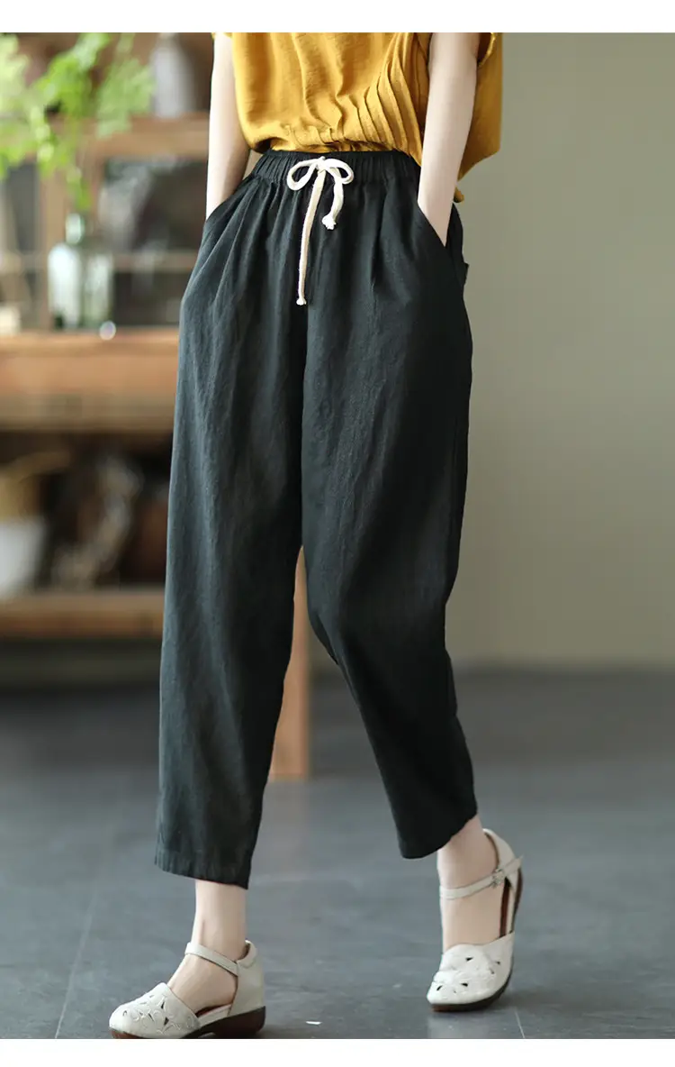 Women Navy Blue Plus Size Loose Fit Pants — feature 35