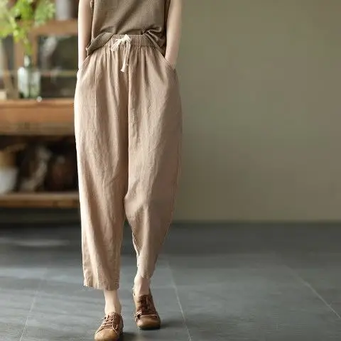 Women Navy Blue Plus Size Loose Fit Pants - Image 2