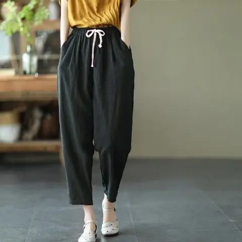 Women Navy Blue Plus Size Loose Fit Pants - Image 5