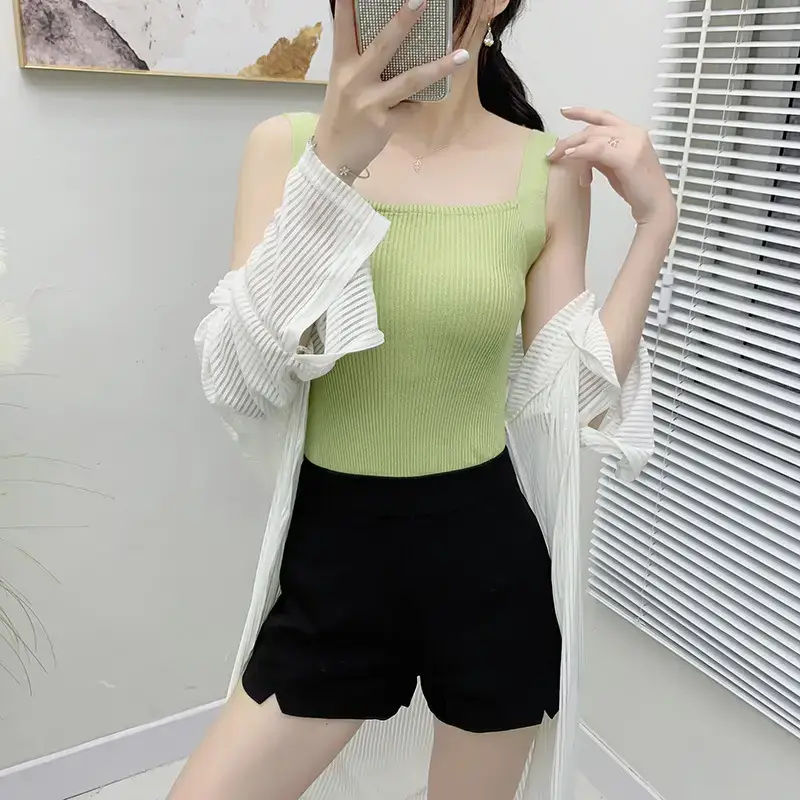 Women's White Knitted Sleeveless Camisole Summer Top - Image 6