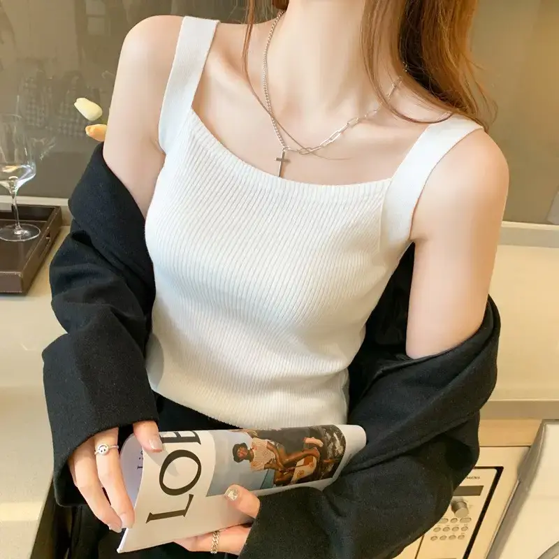 Women's White Knitted Sleeveless Camisole Summer Top - Image 8