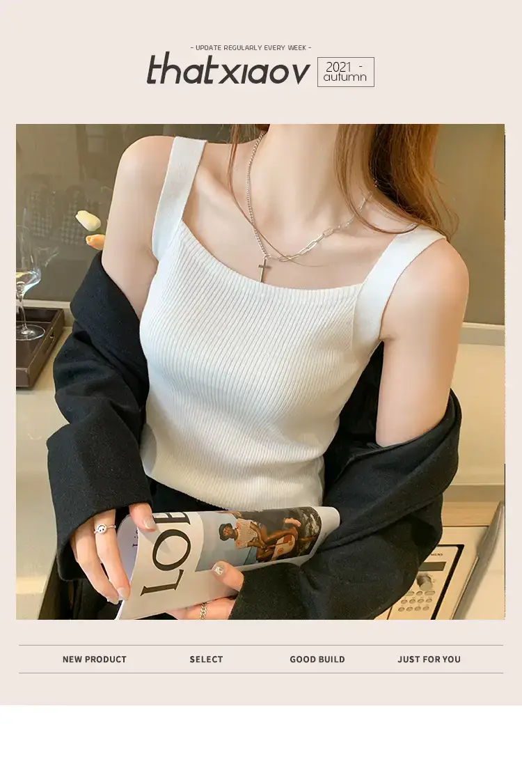 Women's White Knitted Sleeveless Camisole Summer Top — feature 2