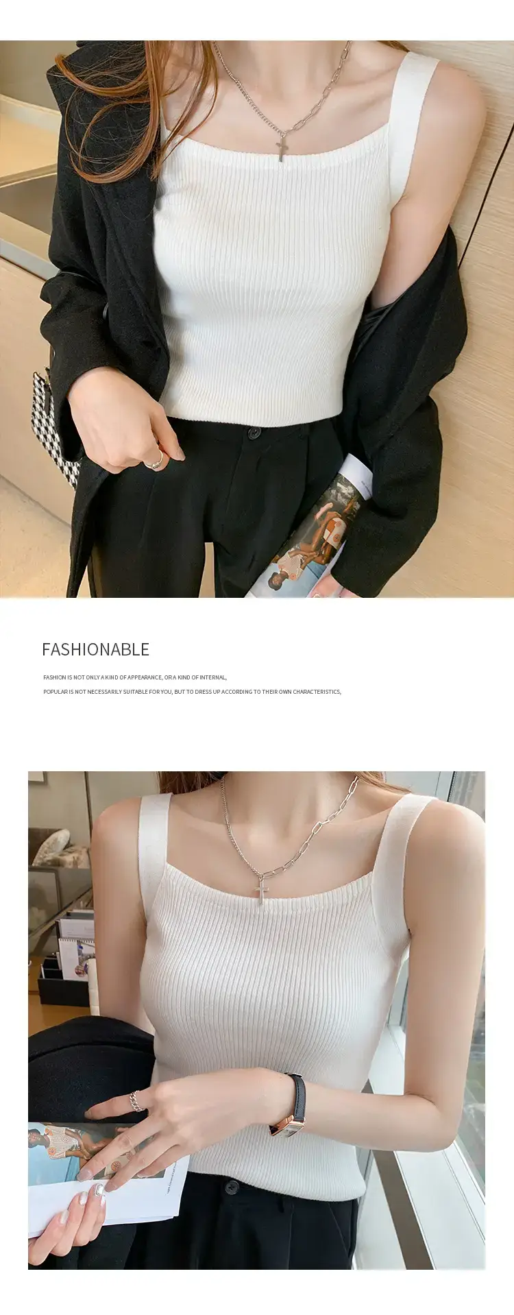 Women's White Knitted Sleeveless Camisole Summer Top — feature 3