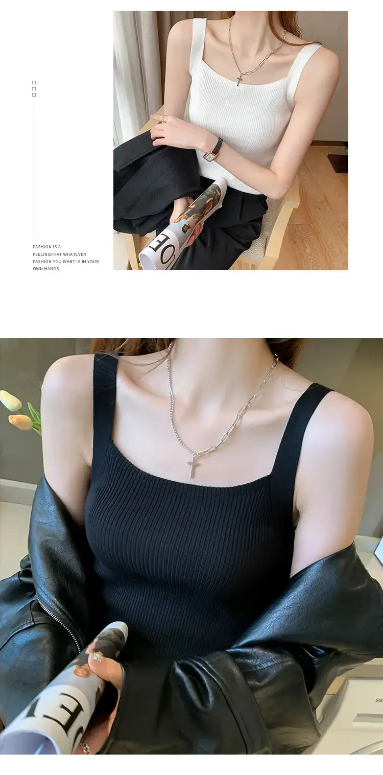 Women's White Knitted Sleeveless Camisole Summer Top — feature 4