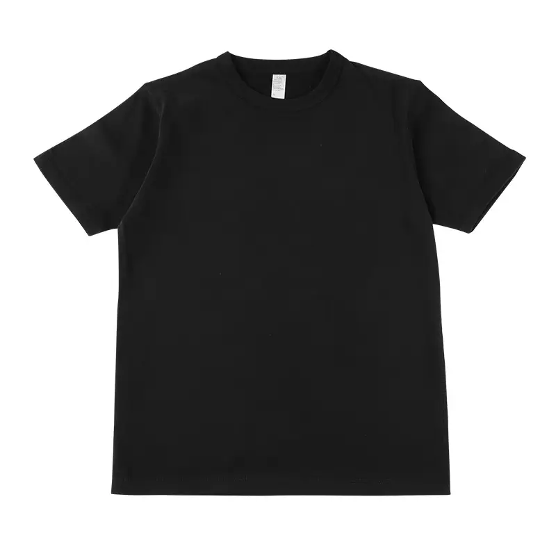 Men Women 300g Black Cotton T-Shirt Plain - Image 2