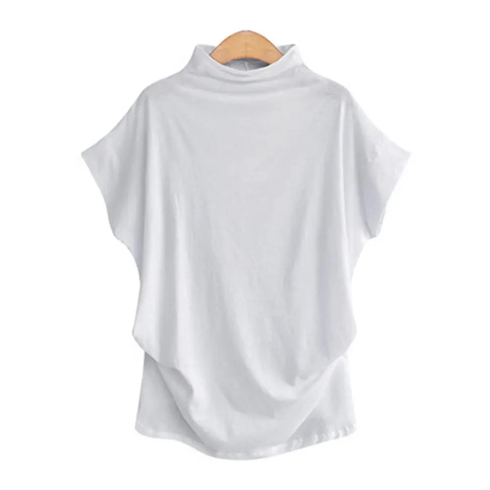 Women's Black Half High Collar Bat Short Sleeve Top Large - Image 19