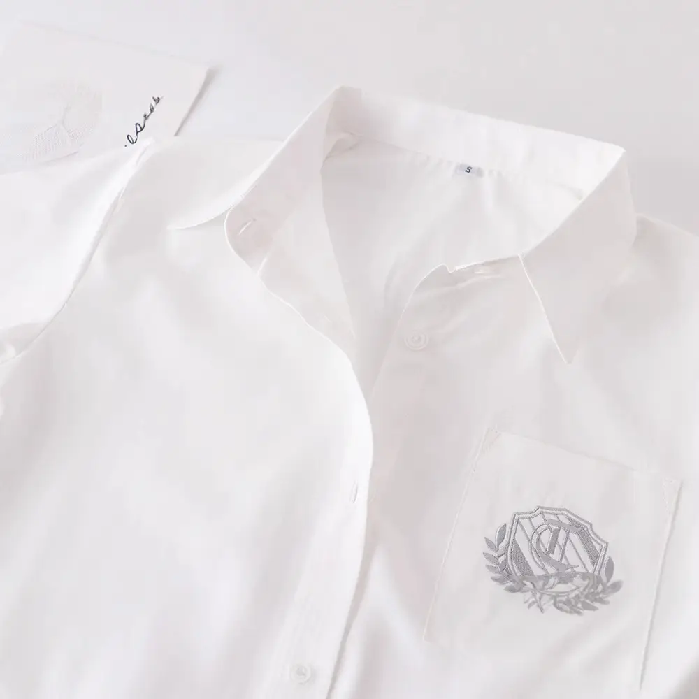 2021 White Embroidered Women's Short Sleeve Shirt - Image 4