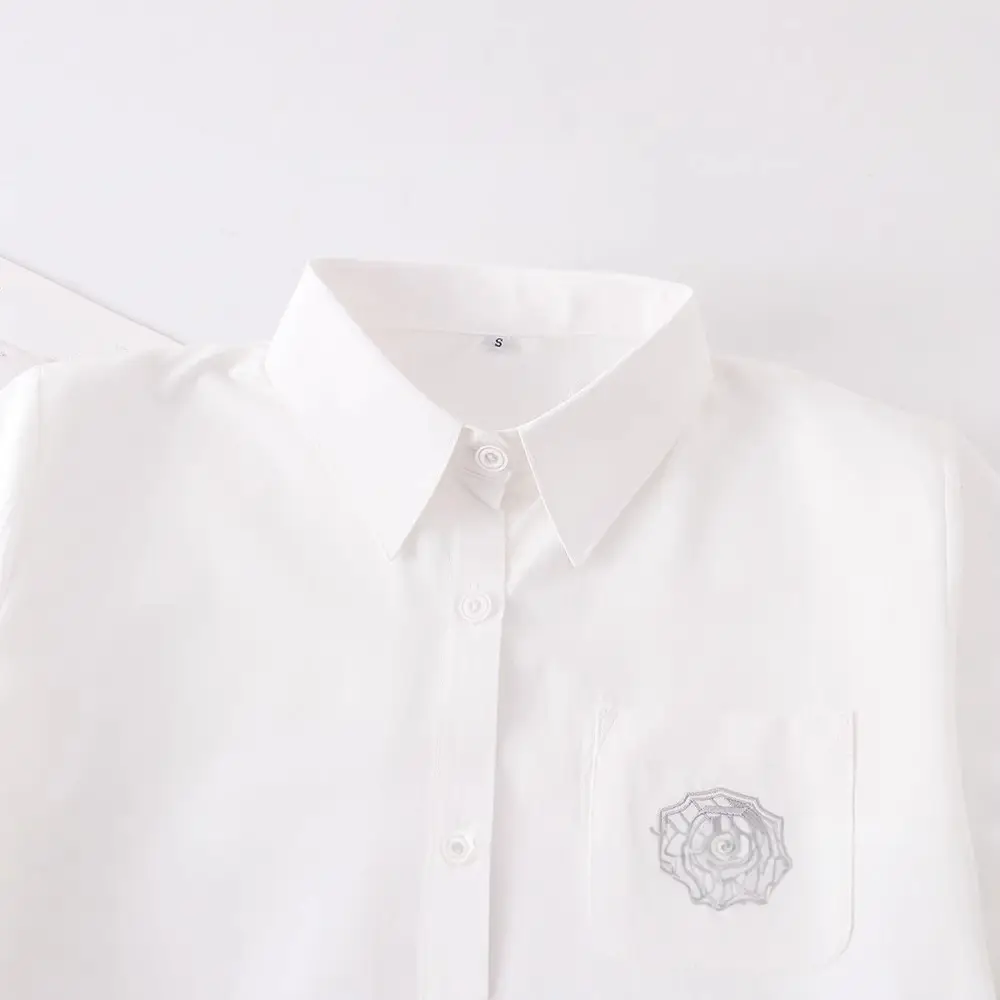 2021 White Embroidered Women's Short Sleeve Shirt - Image 5