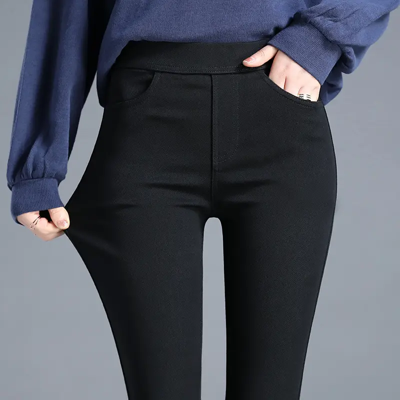 Front and back pocket elastic waist black trousers [summer thin section]]