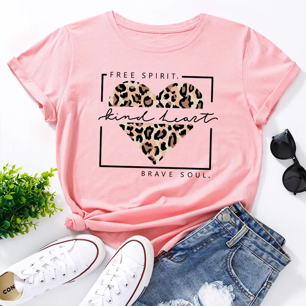 Green T-Shirt with Leopard Print & "Free Spirit" Design - Image 8