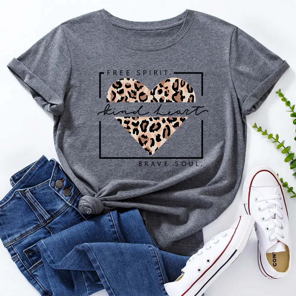 Green T-Shirt with Leopard Print & "Free Spirit" Design - Image 7