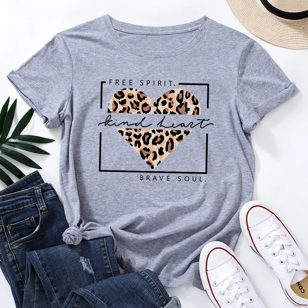 Green T-Shirt with Leopard Print & "Free Spirit" Design - Image 10
