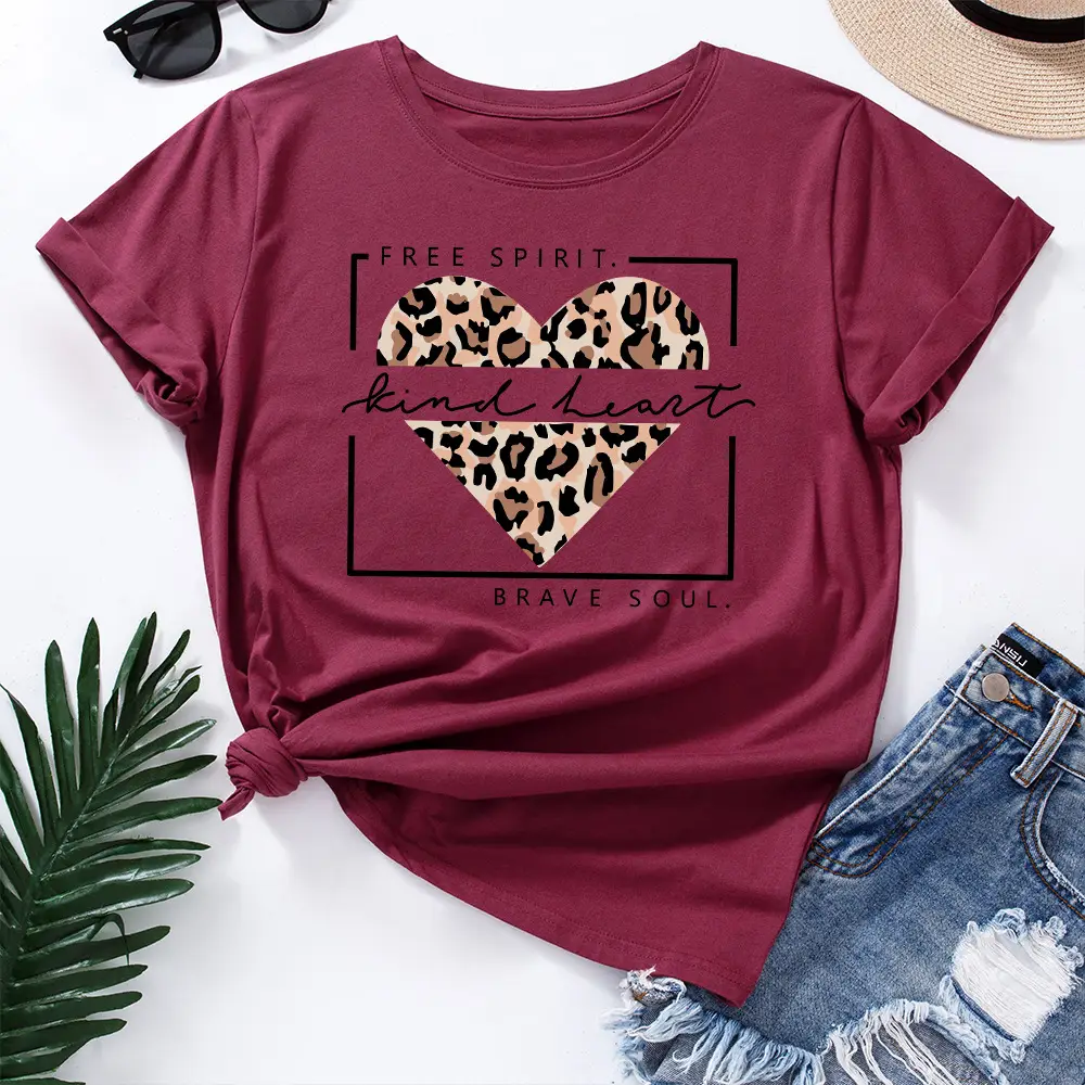 Green T-Shirt with Leopard Print & "Free Spirit" Design - Image 12