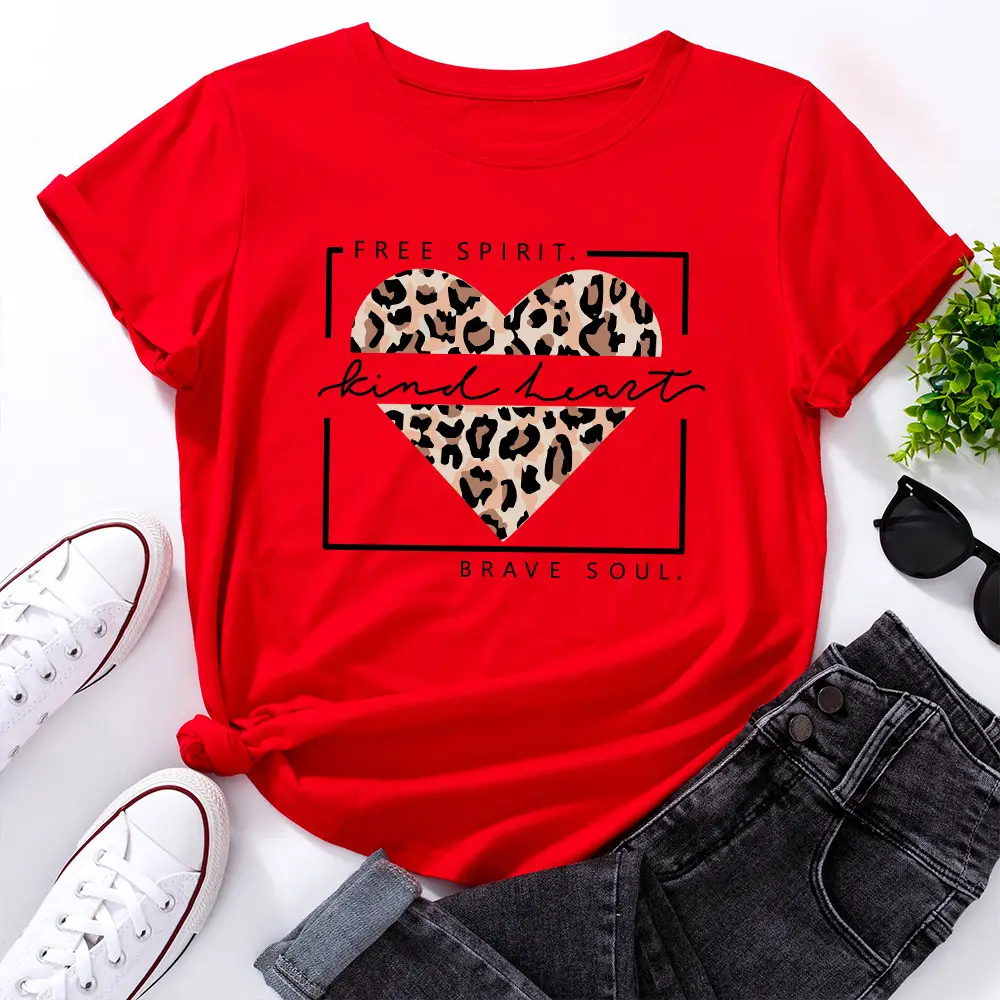 Green T-Shirt with Leopard Print & "Free Spirit" Design - Image 2