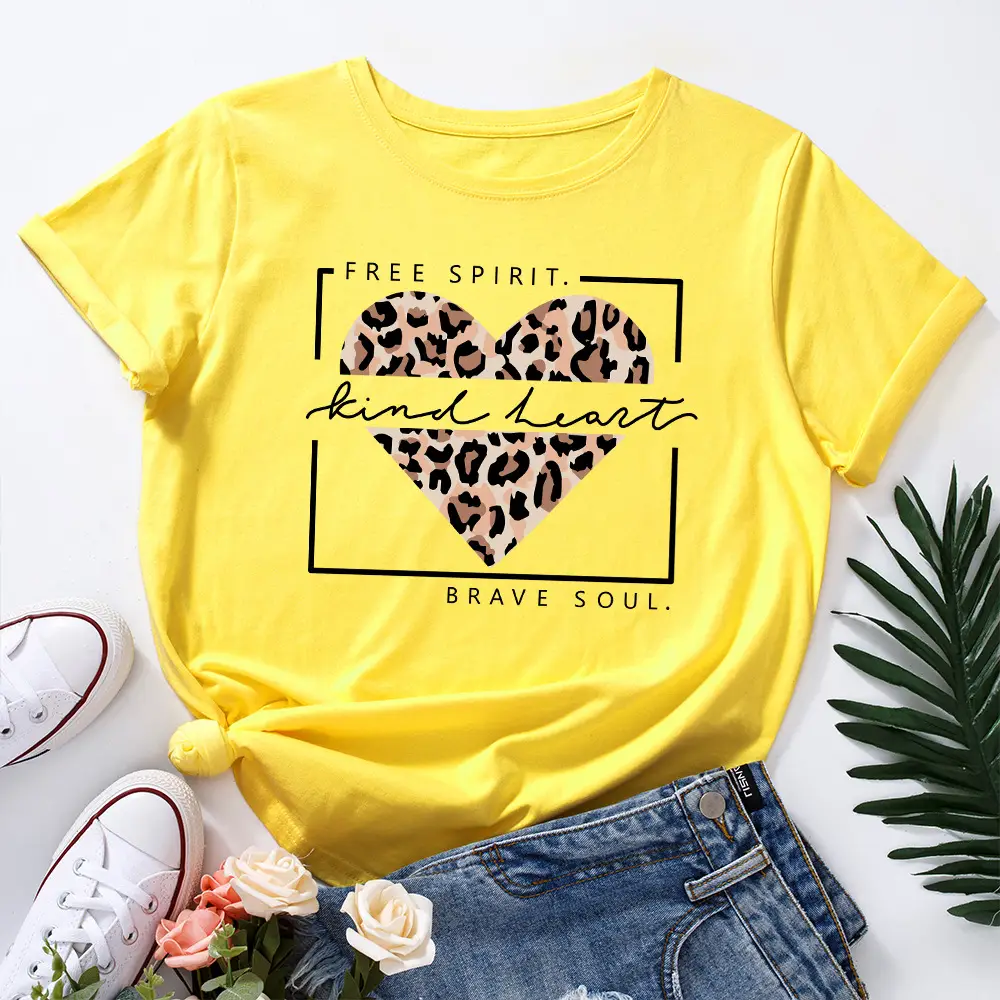 Green T-Shirt with Leopard Print & "Free Spirit" Design - Image 3