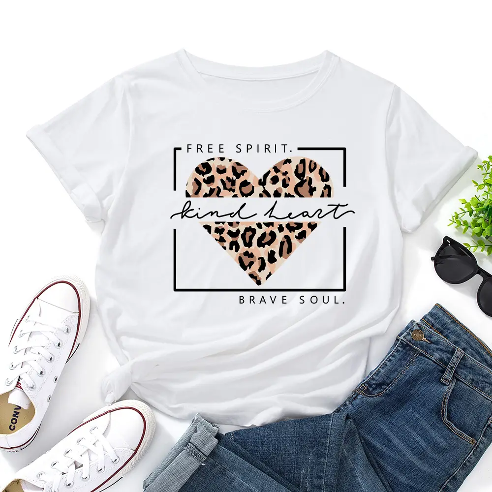 Green T-Shirt with Leopard Print & "Free Spirit" Design - Image 4