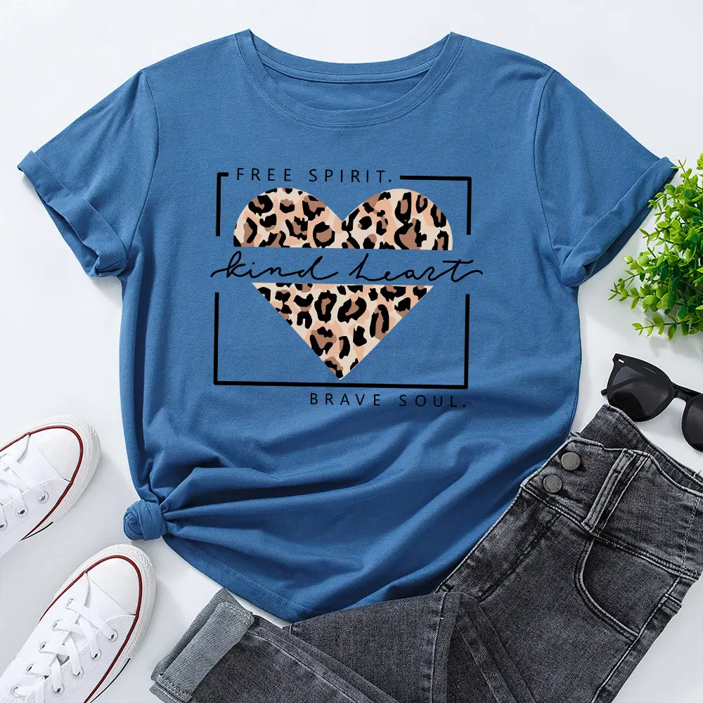 Green T-Shirt with Leopard Print & "Free Spirit" Design - Image 5