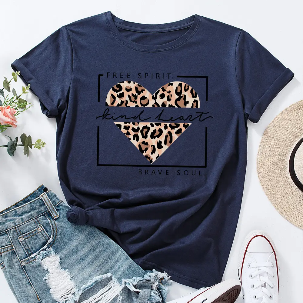 Green T-Shirt with Leopard Print & "Free Spirit" Design - Image 9