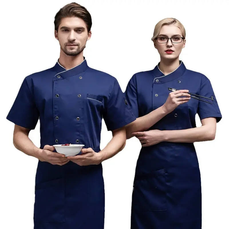 Men & Women Blue Mesh Catering Chef Shirt Set - Image 14