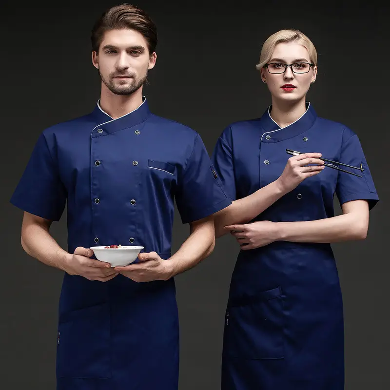 Men & Women Blue Mesh Catering Chef Shirt Set - Image 3