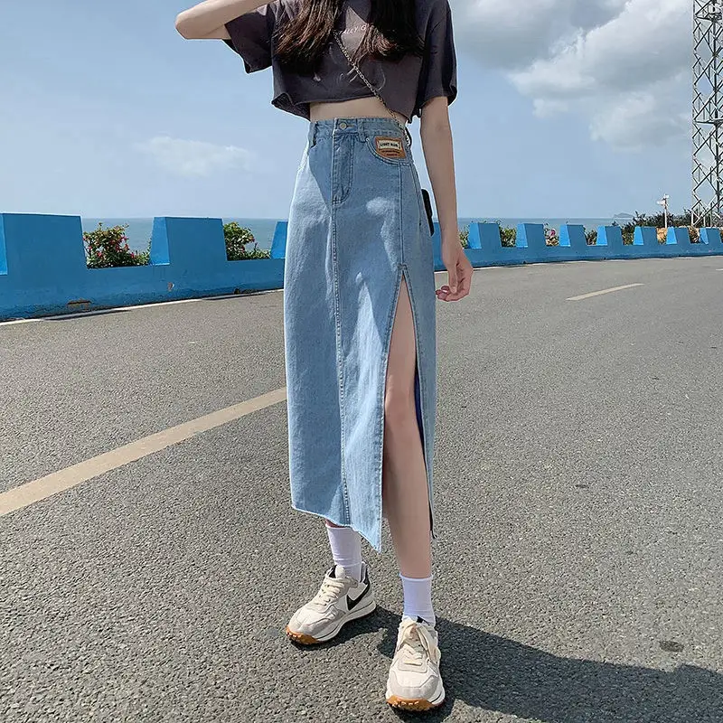 Women Denim Skirt High Waist Side Slit 2022 - Image 4